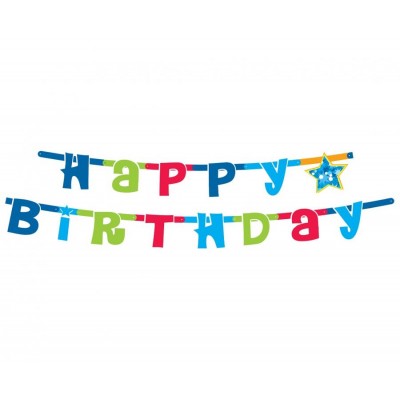 Banner Happy Birthday modrý mix