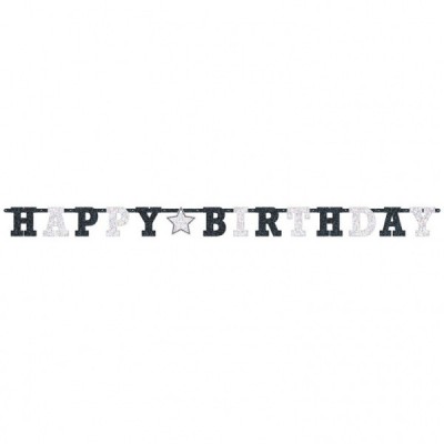 Baner Happy Birthday čierno strieborný