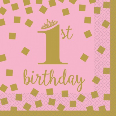 Servítky 1st Happy B-Day dievčatko