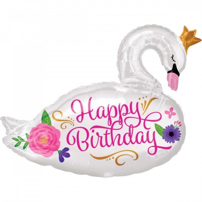 Fóliový balón Happy B-Day labuť