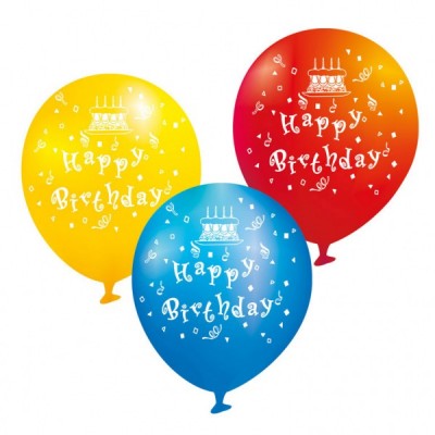 Latexové balóny Happy B-Day modré, žlté, červené