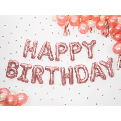 Fóliové balóny Happy Birthday ružovo zlatá