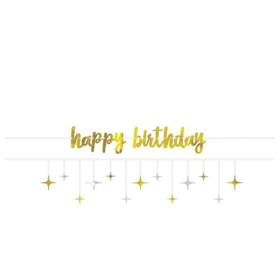 Baner Happy B-DAY zlato strieborný s hviezdami