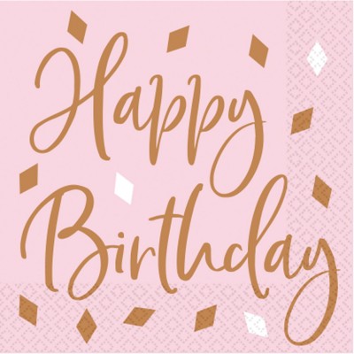 Servítky ružovo zlaté konfety Happy B-day