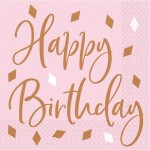Servítky ružovo zlaté konfety Happy B-day
