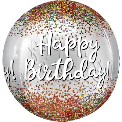 Fóliový balón orbz Happy B-Day s flitrami