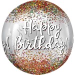 Fóliový balón orbz Happy B-Day s flitrami