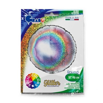 Fóliový balón holografický glitter guľatý strieborný