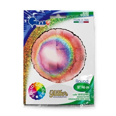 Fóliový balón holografický glitter guľatý zlato ružový