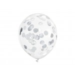 Latexový balón transparentný strieborné konfety