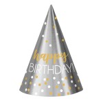Klobúčiky na párty strieborné Happy B-day