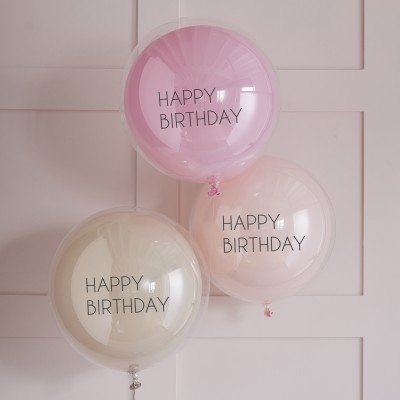 Latexovo transparentné balóny dvojvrstvové ružové Happy B-Day