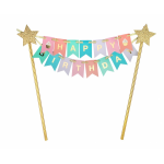 Zápich na tortu pastelové farby Happy B-Day