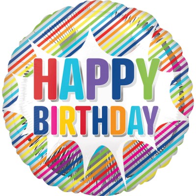 Fóliový balón Happy Birthday pruhovaný