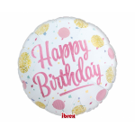 Fóliový balón Happy Birthday zlato ružové bodky