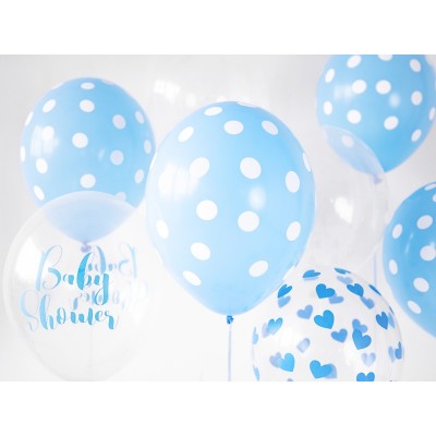 Latexový balón pastelový baby blue s bielymi bodkami