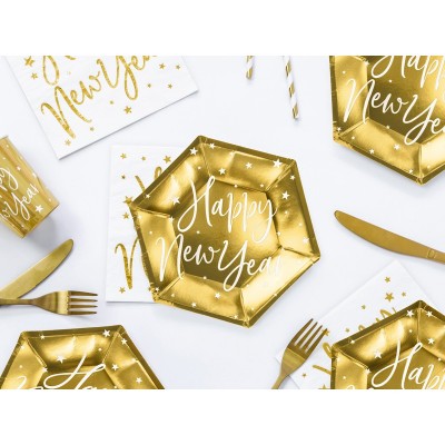 Taniere papierové zlaté s bielymi hviezdami Happy New Year