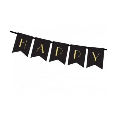 Banner Happy New Year čierny so zlatým nápisom