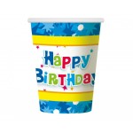 Poháre papierové Happy Birthday modré